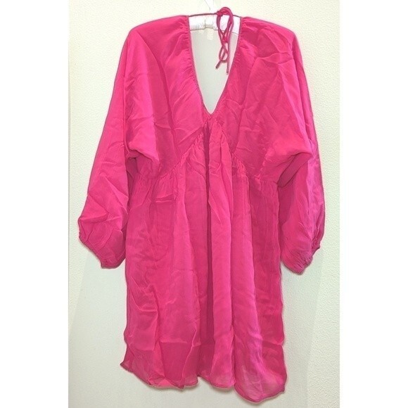 NWT Anthropologie Let Me Be V-neck Flowy Mini Cover Up Dress in Pink - Picture 8 of 16